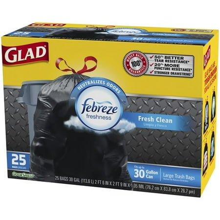 Glad OdorShield Fresh Clean Extra Strong Drawstring Large Trash Bags, 30 gallon, 25 count