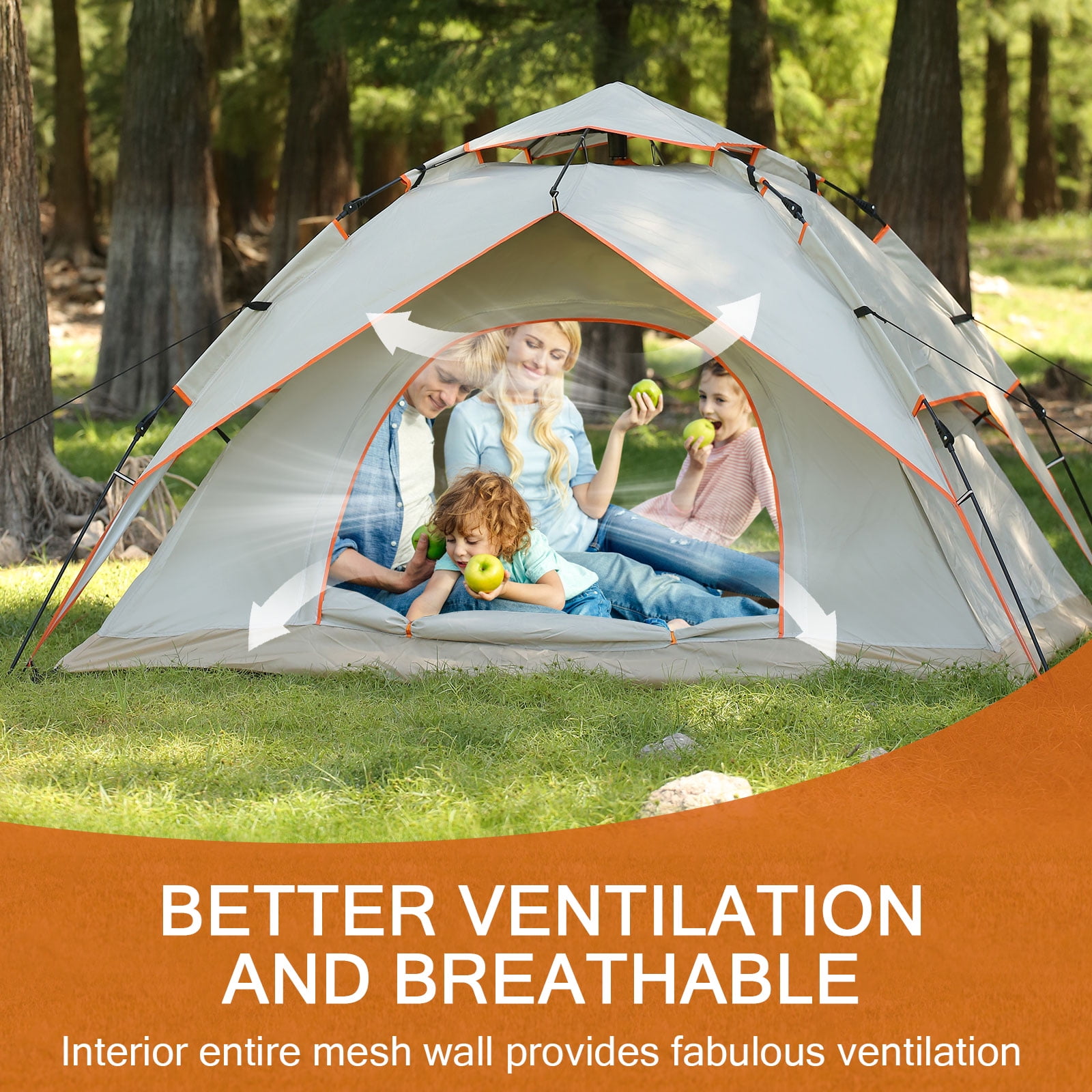 TOPCHANCES Instant Pop Up Tent 3-4 Person Family Camping Tent Easy Set Up Tent Portable Waterproof Dome Tent with Camping Lamp for Camping Hiking & Traveling, Beige #B