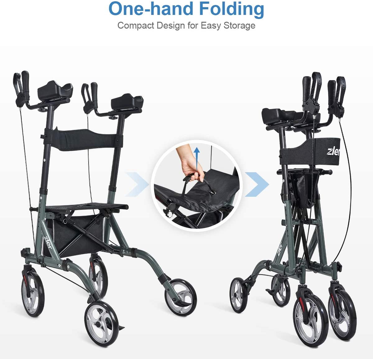Buy Zler Armrest Walker, Tall Walker with 10” Front Wheels, Stand Up Folding Rollator Walker