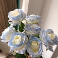 thumbnail image 3 of Ounissouiy Paquete de 9 flores artificiales DIY falso rosa boda hogar simulación ramo atmósfera habitación fotografía azul blanco Decoración Azul blanco Ounissouiy HA062955-01B, 3 of 6