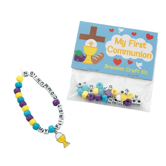 Fun Express 4 1/2" Religious First Communion Beaded Bracelet Craft Kit - Makes 12