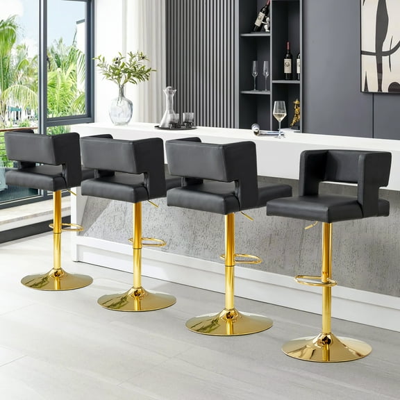 Lecut Swivel Bar Stools Set of 4, Faux Leather Counter Height Bar Chairs, Upholstered Adjustable Barstools with Back & Footrest for Home and Kitchen Island