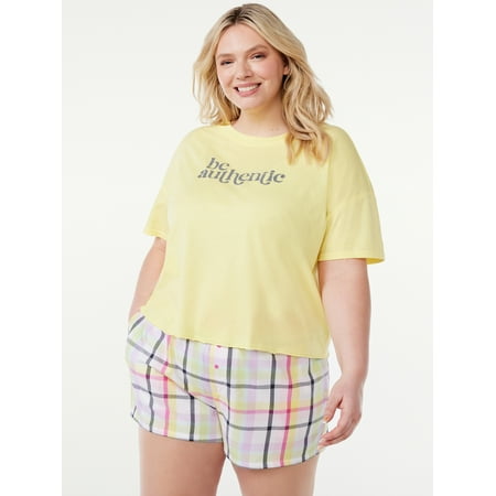 

Joyspun Women s Short Sleeve Tee and Woven Shorts Pajama Set Sizes S to 3X