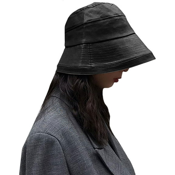 YooGuoGuo Women Wide Brim Fall Winter PU Leather Bucket Hat Waterproof Fishermen Cap