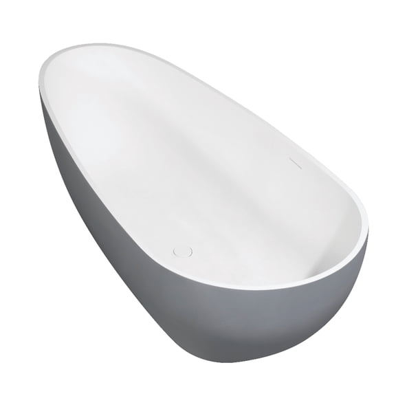 Kingston Brass VRTOV713422WG 72-Inch Solid Surface Egg Shaped Double Ended Freestanding Tub with Drain in Glossy White/Matte Gray