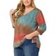 thumbnail image 4 of Tops de mujer plus size Agnes Orinda con rayas de teñido anudado, cuello en V, mangas 3/4, blusas casuales 2X multicolor, 4 of 6