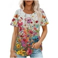 thumbnail image 1 of Tops de Algodón para Mujeres Manga Corta de Ajuste Suelto Impreso, Casual Cuello Redondo Blusa de Moda, 1 of 6