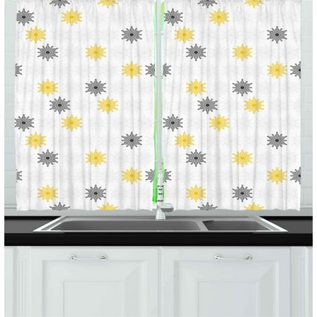 Pale Yellow Curtains And Drapes Grey and Yellow Curtains 2 Panels Set, Moroccan Style Modern Sun Beam Flowers with Rounds Dots Image, Window Drapes for Living Room Bedroom, 55W X 39L Inches, Black and Pale Grey, by Ambesonne ()