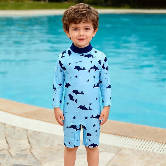ATOGUTA Swimsuit Boys Long Sleeve Rash Guard One Piece Swimsuits with UV Protection Sunsuit Size 0-4T, Blue