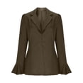 thumbnail image 5 of XPMWRP Women's Elegant Blazers Lapel Neck Ruffle Long Sleeve Business Blouse Deep V Neck Bell Sleeve Office Suit Solid Color Jackets Brown L, 5 of 8