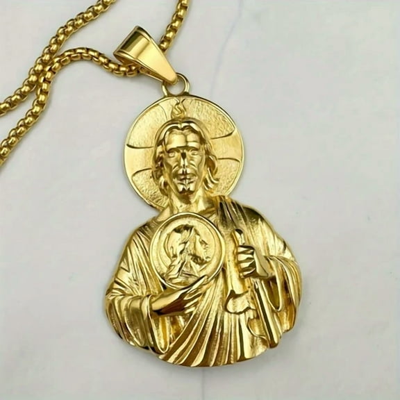 14K Yellow Gold pendant golden Saint Jude jewelry Twelve Apostles of Jesus, hip-hop party style holiday gift