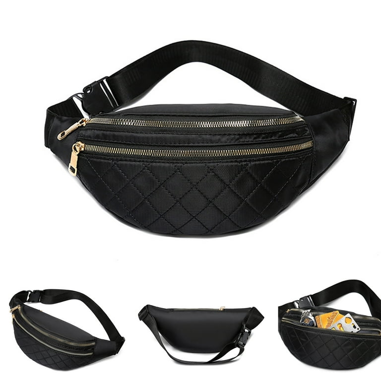 Black Belt Bag Pouch for Men Women Leather Phone Waist Purse 