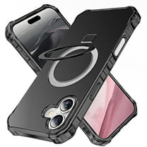 Designed for iPhone 16 Case with Magnetic Invisible Kickstand, Compatible with MagSafe Military-Grade Protection Shockproof Matte PC Cover for iPhone 16 for Women Men, Black