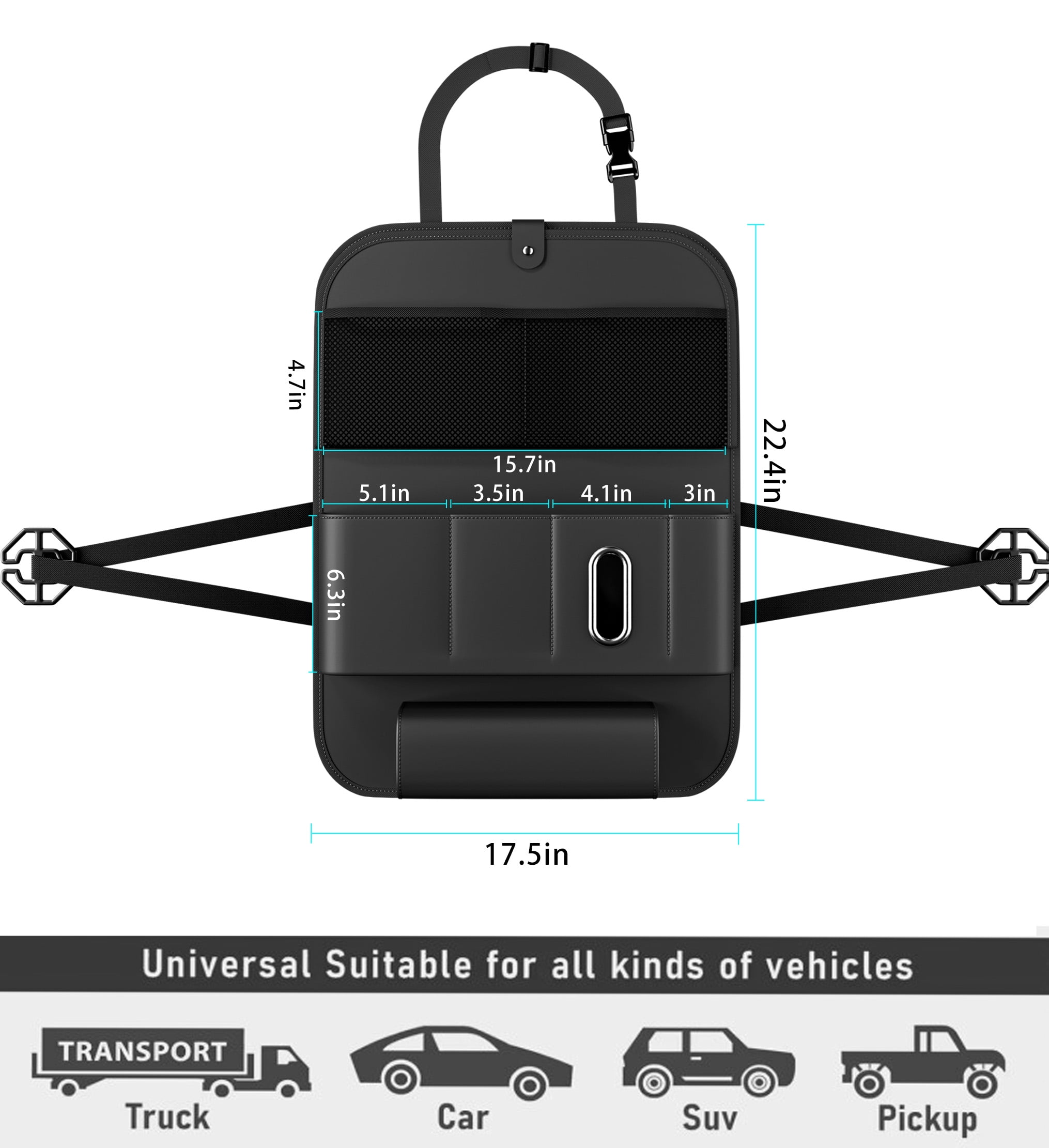 GMQ Backseat Car Organizer with Tray 1 pack,Car Backseat with Foldable Table for Kids,Multifunctional Seat Back Organizer with Storage Pockets(Black)