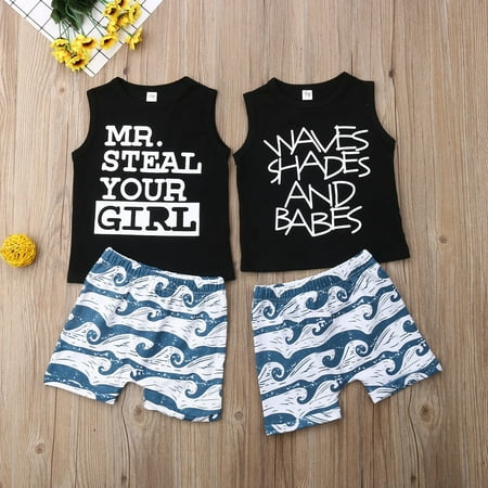 

Summer Kids Baby Boy Clothes T-shirt Tops+Waves Shorts Outfits 2PCS Toddler Clothing