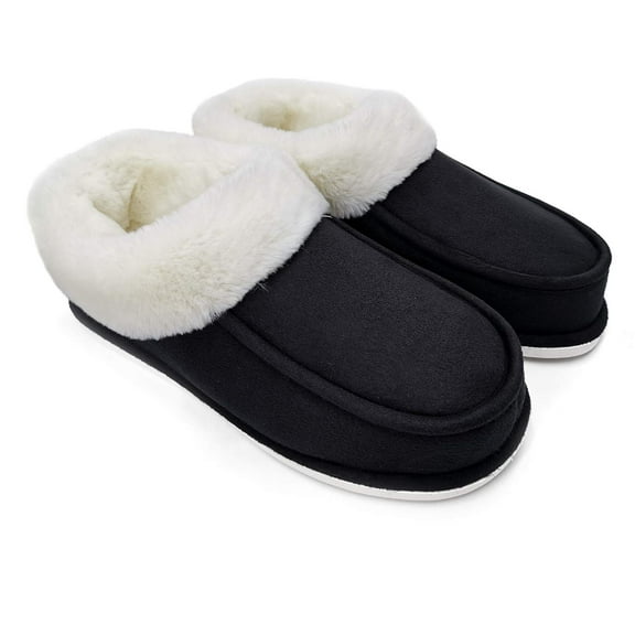 ofoot Womens Winter Warm Faux Suede Plush Moccasins Slippers Indoor Slip On Shoes with Soft Comfortable Fluffy Fur Lining