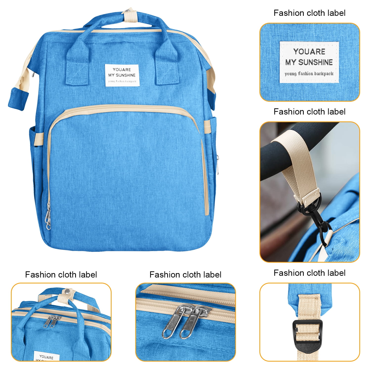 Diaper Bag Backpack,Multifunction Diaper Bag Backpack with Changing Station,Foldable Crib&Insulated Milk Bottle Pocket Large Capacity Baby Nappy Changing Bag Travel Backpack w/ Stroller Straps,Blue