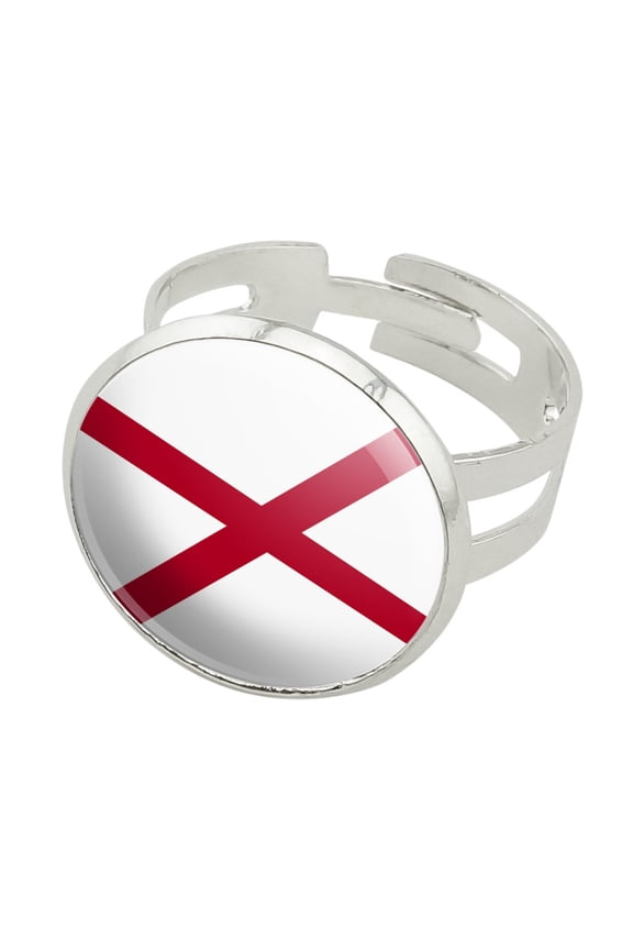 Alabama State Flag Silver Plated Adjustable Novelty Ring