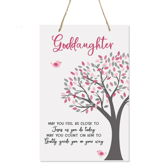 LifeSong Milestones Baptism Inspirational Wall Decoration Hanging Rope Sign for Goddaughter 8x12in - May You Feel As Close