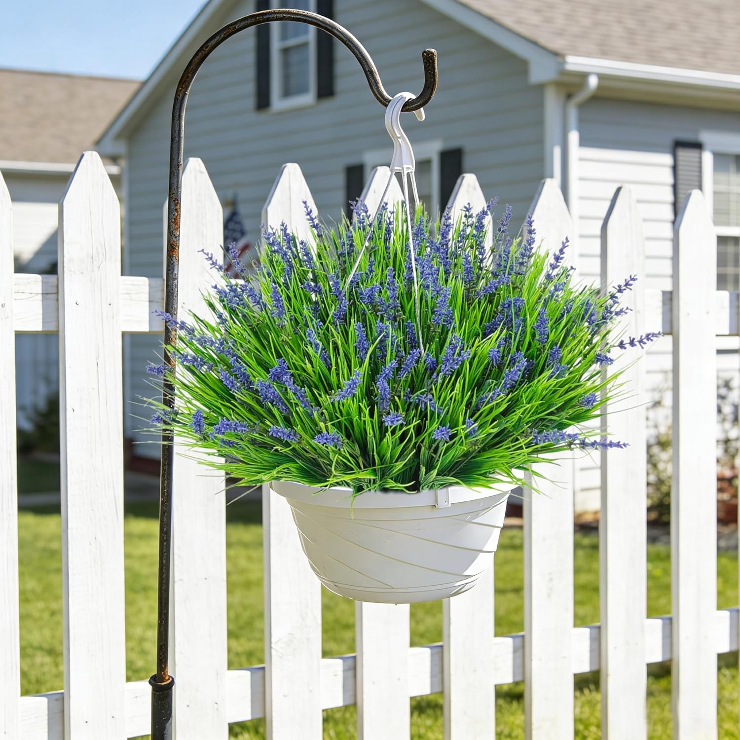 24 Bundles Artificial Plants Flowers Outdoor, Faux Lavender Fake Monkey Grass UV Resistant Plastic Plant for Porch Garden Patio Window Home Decor, Purple