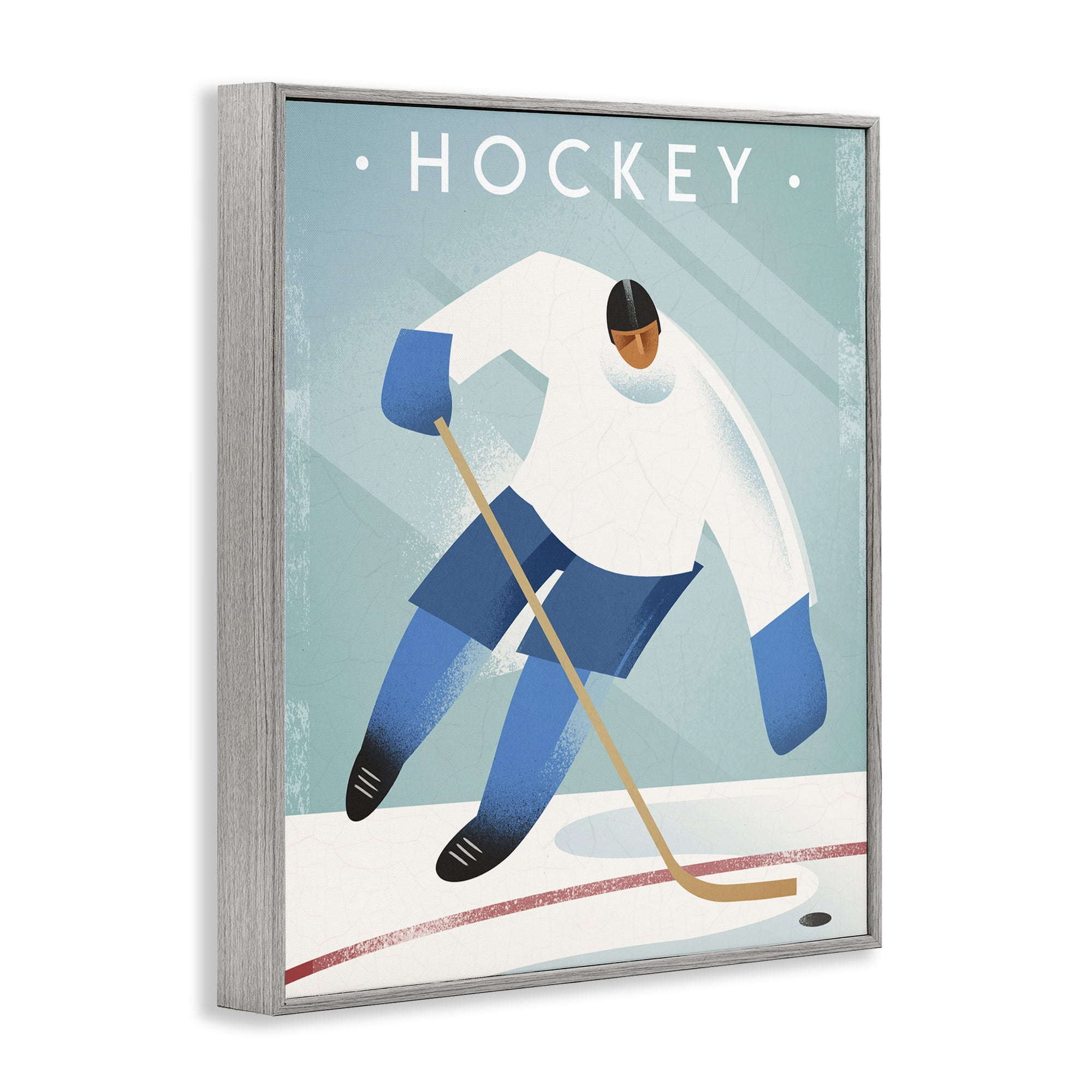 Stupell Industries Vintage Hockey Player Gray Framed Giclee Art, design by Martin Wickstrom