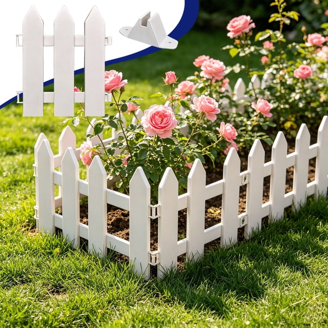 Plastic Garden Fence Border Edging Picket Fence With Stakes Lawn Flower Bed Divider Outdoor Garden Decor Easy Install Durable Reusable, Plant Protection Space Divider, for Garden Yard Lawn Beds