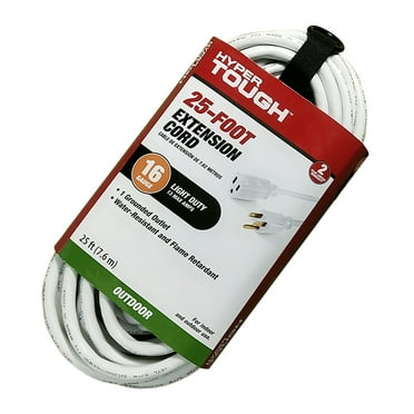 Hyper Tough 25FT 16AWG 3 Prong White Single Outlet Outdoor Extension Cord, 125V, 13A