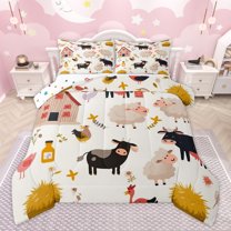 Homewish Funny Farm Cow Bedding Comforter Set for Kids, Kawaii Rustic Sheep Twin Comforter Sets, Cartoon Lodge Cabin Reversible Bedding Set, Super Cozy Room Decor, 2-Piece