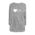 thumbnail image 4 of WRKEKC Sweaters for Women Trendy Fall Winter Fleece Crew Neck Heart Print Pocket Long Sleeve Thickened Warm Top, 4 of 4