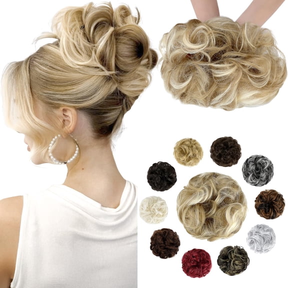 Messy Bun Hair Piece Wavy Curly Scrunchies Fluffy Donut Thick Updo Elegant Chignon Hairpieces for Women Girls, Silver Grey 1.4oz