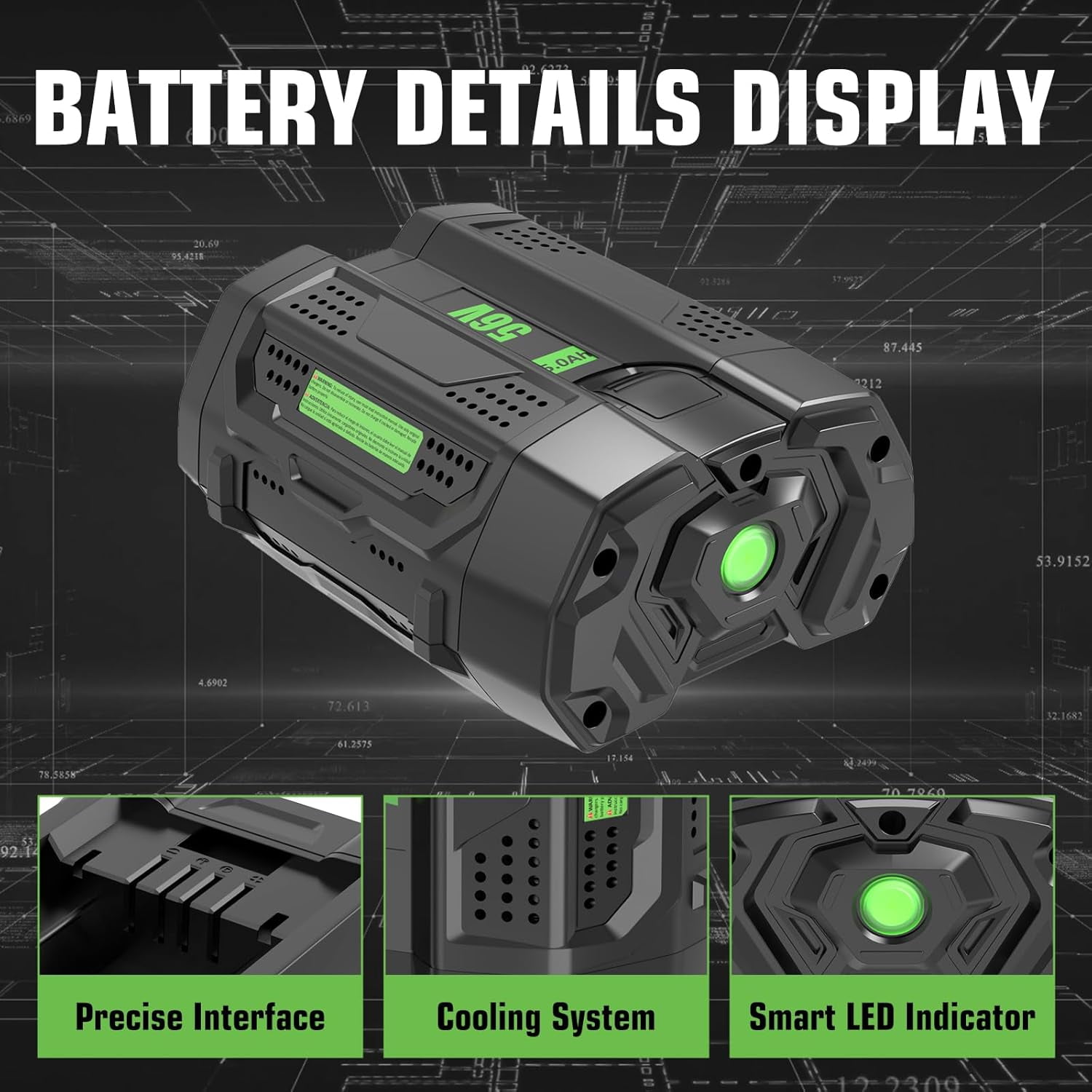 2 Pack 56 Volt 5000mAh High Capacity Replacement for EGO 56V Battery Compatible with EGO Battery Lithium Power Tools Compatible with BA2800 BA4200 BA4200T BA1400 BA1400T BA2240 Cordless Tool