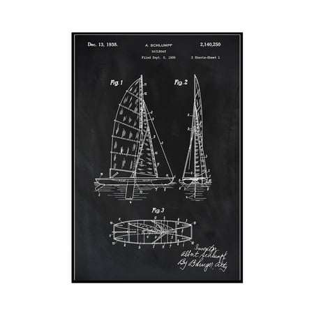 Blackboard Patent - Sailboat - Lantern Press Artwork (12x18 Framed Gallery Wrapped Stretched (Best Racing Sailboats Under 30 Feet)