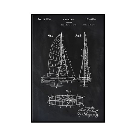 Blackboard Patent - Sailboat - Lantern Press Artwork (12x18 Framed Gallery Wrapped Stretched