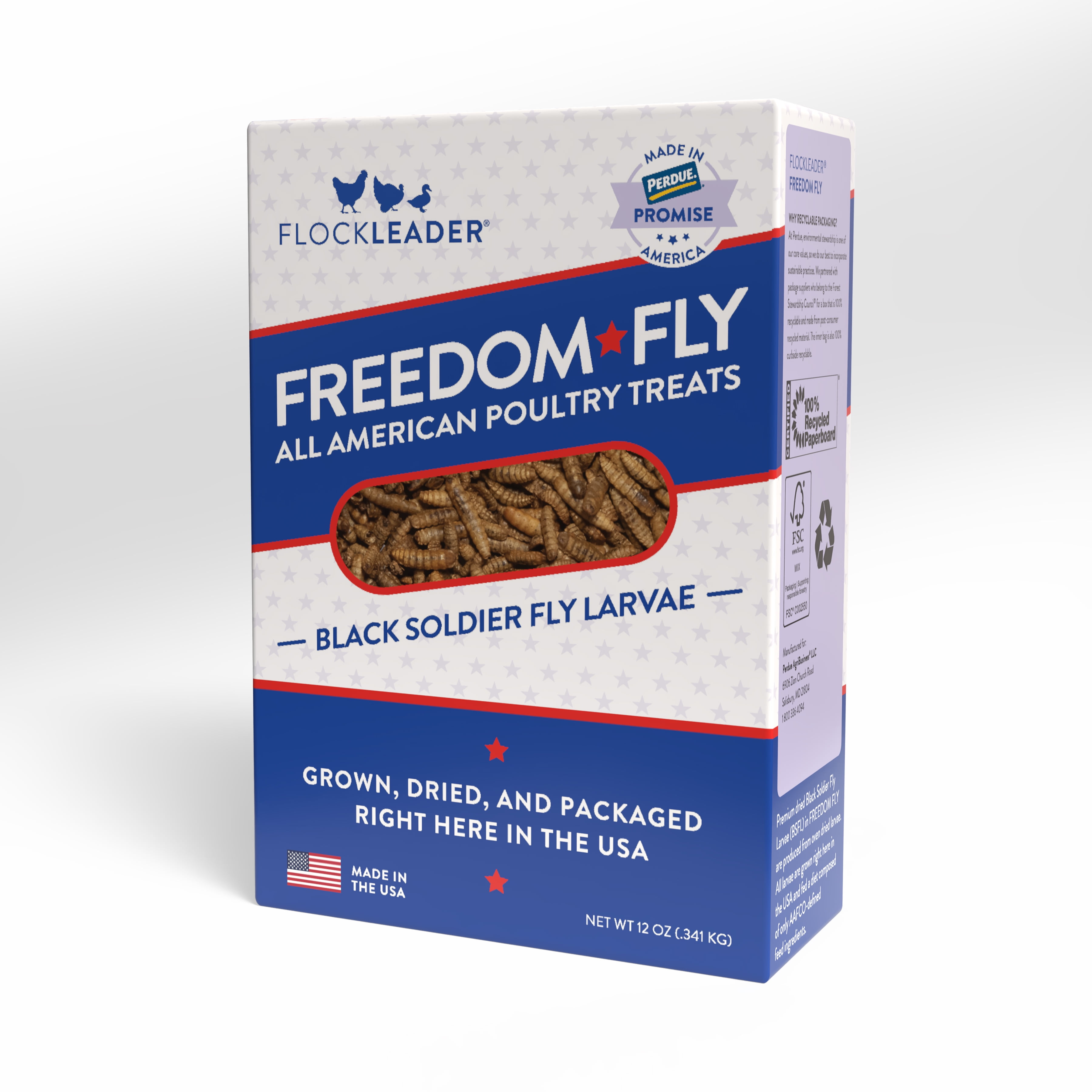 (6 pack) FlockLeader Freedom Fly, All American Dried Black Soldier Fly Larvae Poultry Treats, 12 Ounces