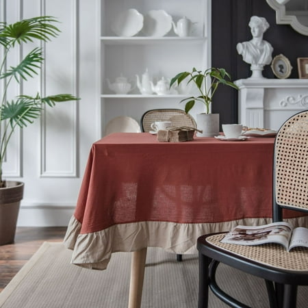 

XmhyTop lotus leaf edge polyester linen plain color tablecloth plain color dining table home rectangular tablecloth decoration (red 200 * 140cm)
