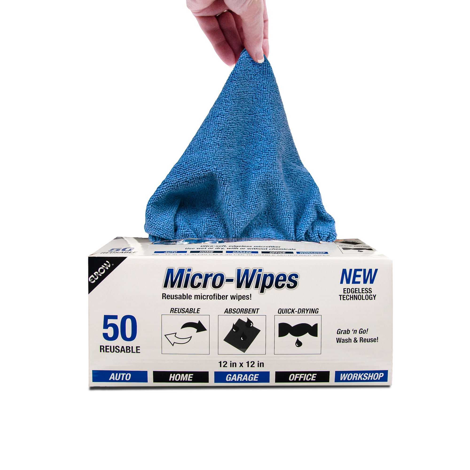Eurow Microfiber Wipe and Clean Cloths 12" x 12" with Dispenser Box 50 Pack, Blue