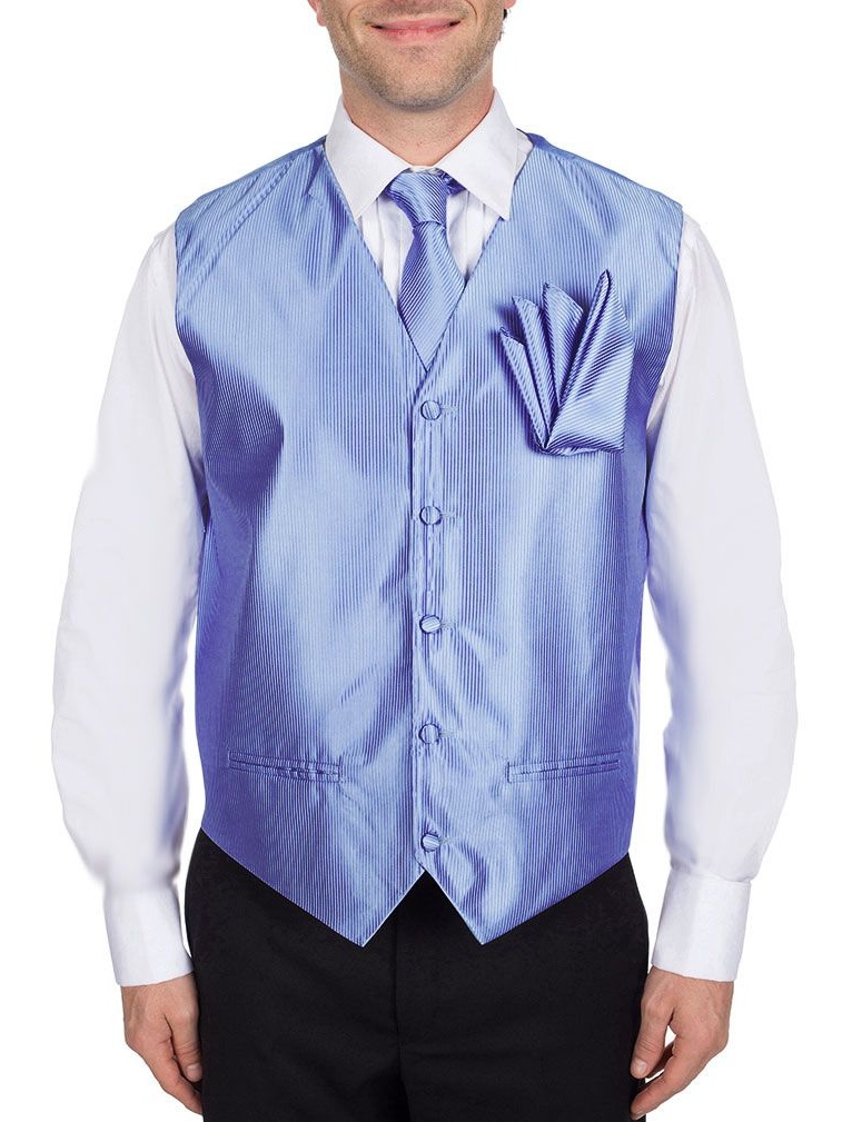 Buyyourties Men's Solid Fomal Vest, Tie, & Hanky Baby Blue for Tuxedo