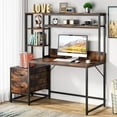 thumbnail image 6 of 55 Inch Computer Desk with 2 Drawers and Storage Shelves, Rustic Office Desk with Hutch, Study Writing Gaming Table Laptop Workstation for Home Office (Brown), 6 of 7