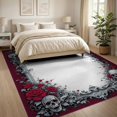 thumbnail image 3 of ODIKA 8'x10' Washable Area Rug Skull Gothic Skeleton Motif With Victorian Baroque Scroll Accents for Dining Room, Large Office, Lounge, Non-Slip Chair-Friendly Mat, 3 of 7