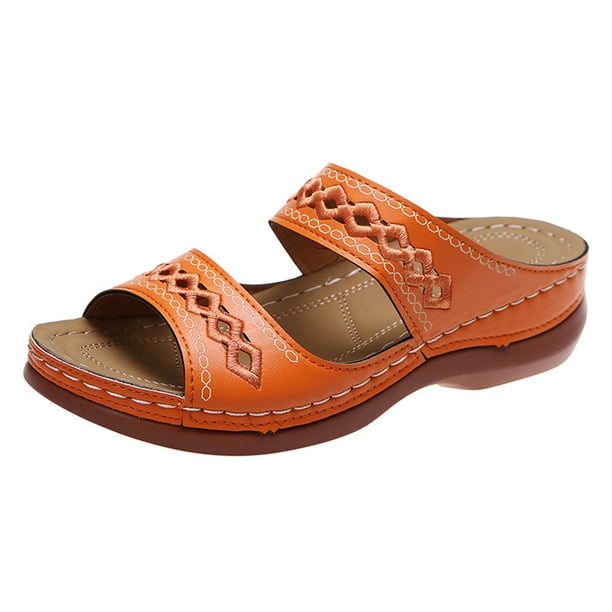 Sandalias de cuña para mujer con soporte para el arco, zapatillas de casa con puntera abierta para interiores y exteriores
