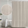 thumbnail image 4 of Beige Striped Shower Curtain Set - Small 36" x 72" Washable Bathtub Curtain with 12 Hooks, Farmhouse Linen Texture Line Stripes Waterproof Fabric Stall Shower Curtains for Bathroom/Bathtub Décor, 4 of 8