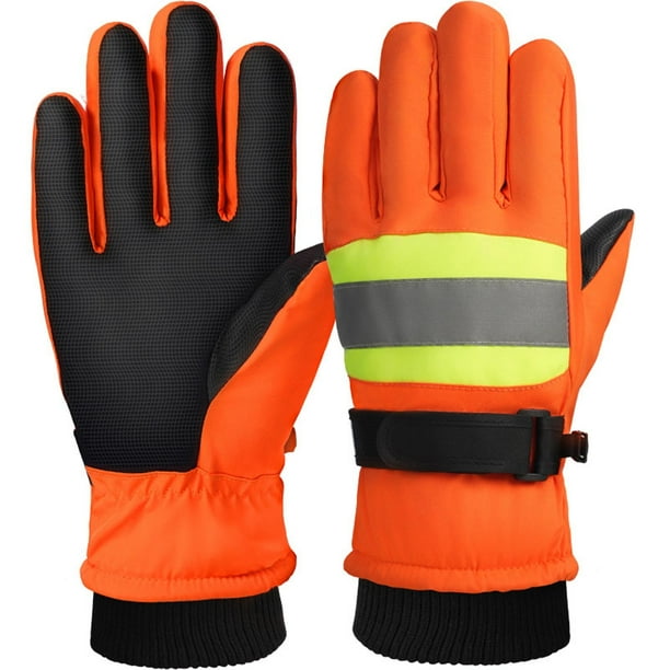 Guantes de trabajo de invierno | Guantes térmicos de terciopelo grueso con aislamiento y protección para las muñecas de manga larga | Bandas reflectantes impermeables y a prueba de viento para