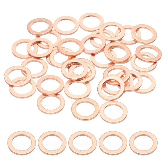 35PCS M12 Copper Washers, M12x18x1.5mm Copper Crush Washer Metric Flat Washers Sealing Washers Assortment Kit Oil Drain Plug Gasket Ring for Automotive Battery Vehicles Screws Bolt