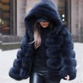 thumbnail image 3 of Women Faux Mink Winter Hooded New Faux Jacket Warm Thick Outerwear with Fox Fur Trim, in Navy Blue, Size XXL, 3 of 4