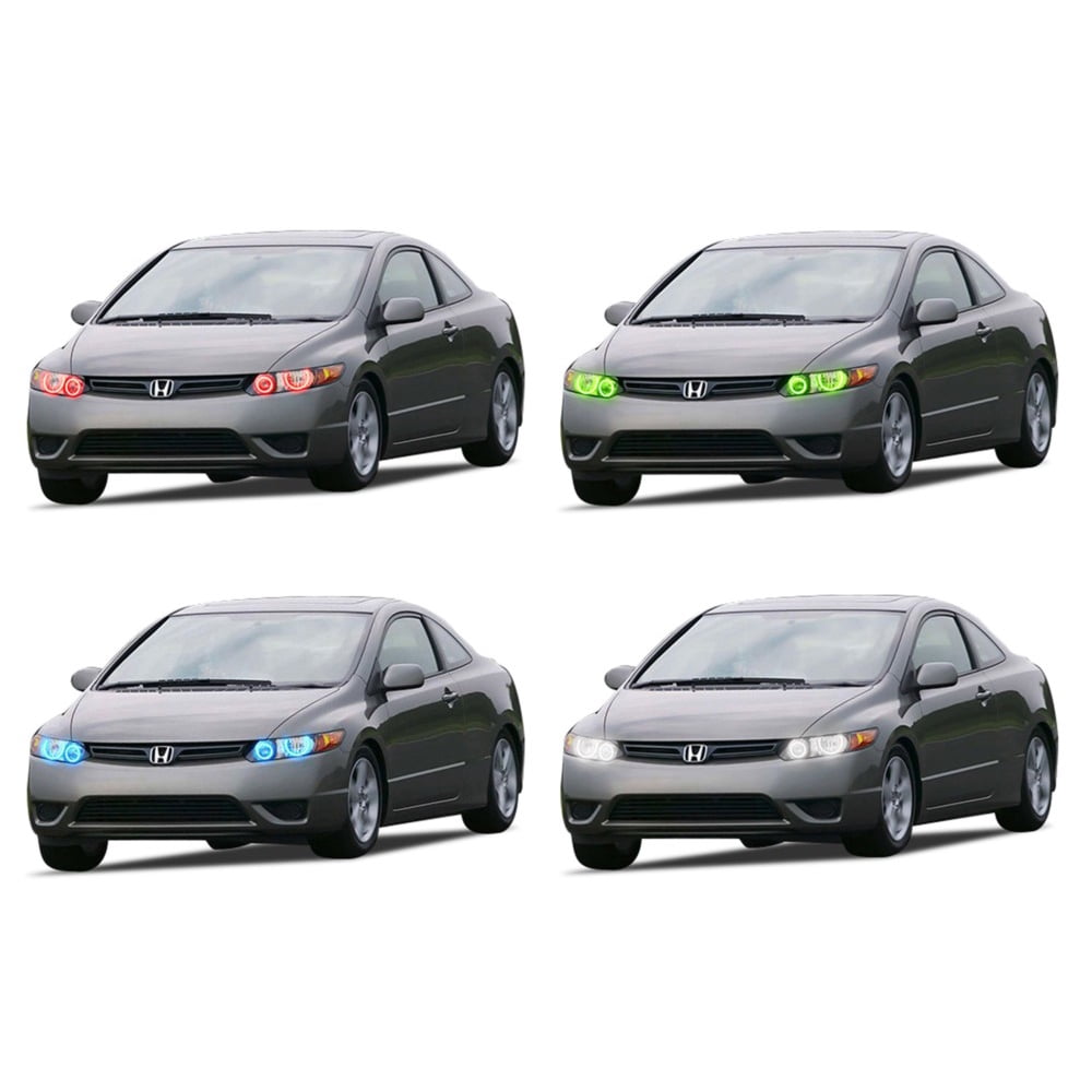 Flashtech LED RGB Multi Color Halo Ring Headlight Kit For Honda Civic 0608 V.3 Fusion Color