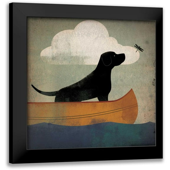 Fowler, Ryan 12x12 Black Modern Framed Museum Art Print Titled - Black Dog Canoe Ride
