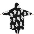 thumbnail image 2 of Oversized Wearable Blanket Hoodie,Black Halloween Ghosts with Boo Sherpa Blanket Hoodie with Super Pockets,Super Warm Fuzzy Pullover for Women & Men, 2 of 6