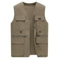 thumbnail image 4 of Leodye Été Homme Décontracté Mode Couleur Unie Sans Manches Col en V Gilet Veste Décontractée Multi-Poches Vert Armée 195, 4 of 9