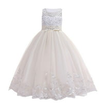 Hduncf Girls Tulle Dress Sleeveless Round Neck Elegant Embroidered Beaded Bow Back Princess Gown Birthday Party Gala Wedding Dress Yellow 12 Years