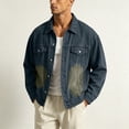 thumbnail image 4 of Mens Denim Jackets Relaxed Fit Trucker Oversized Jean Chest Pockets Classic Comfy Button(Navy,L), 4 of 7